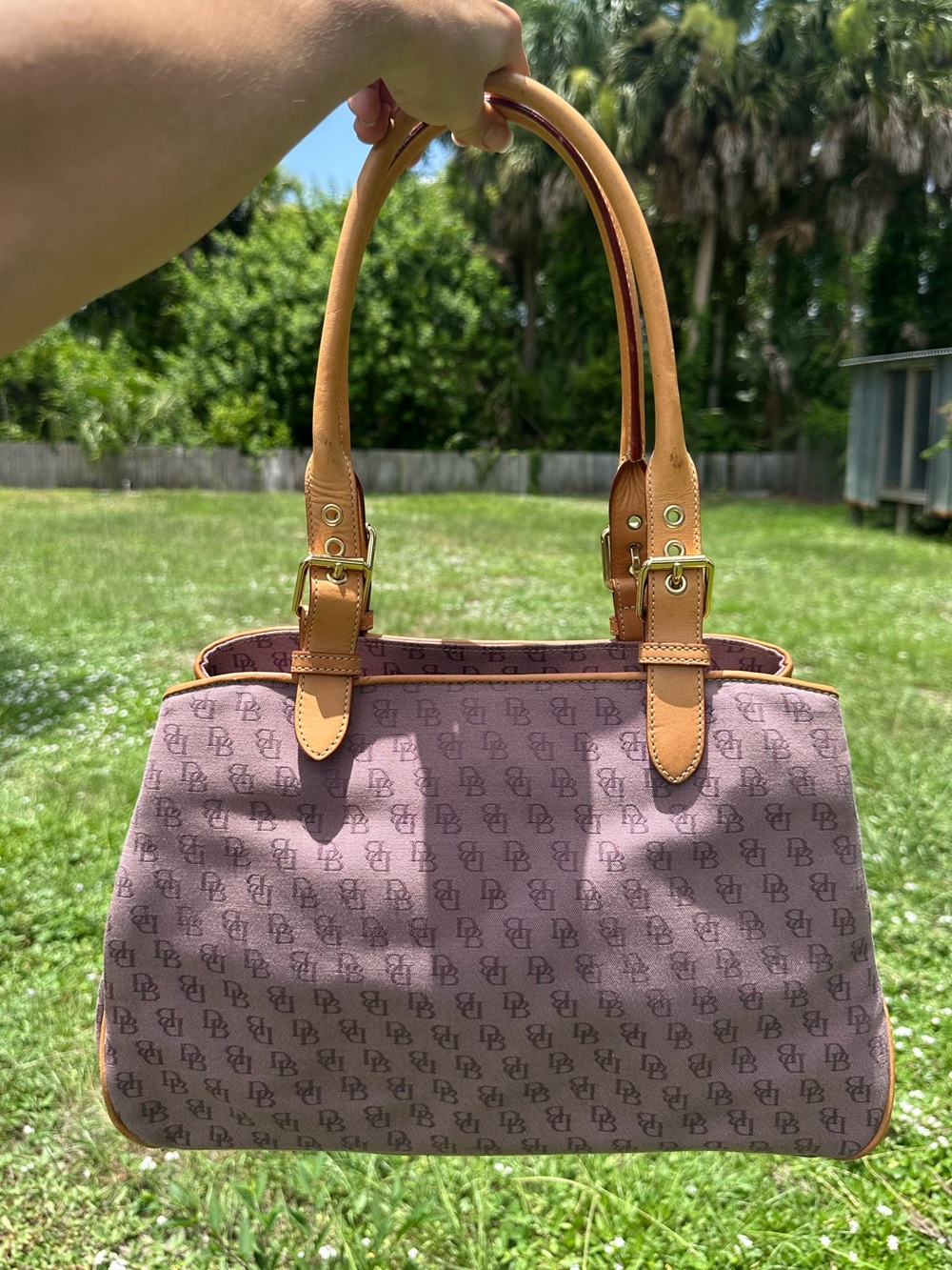 Vintage Dooney & Bourke purse w/ signature monogram DB canvas Buckle Satchel